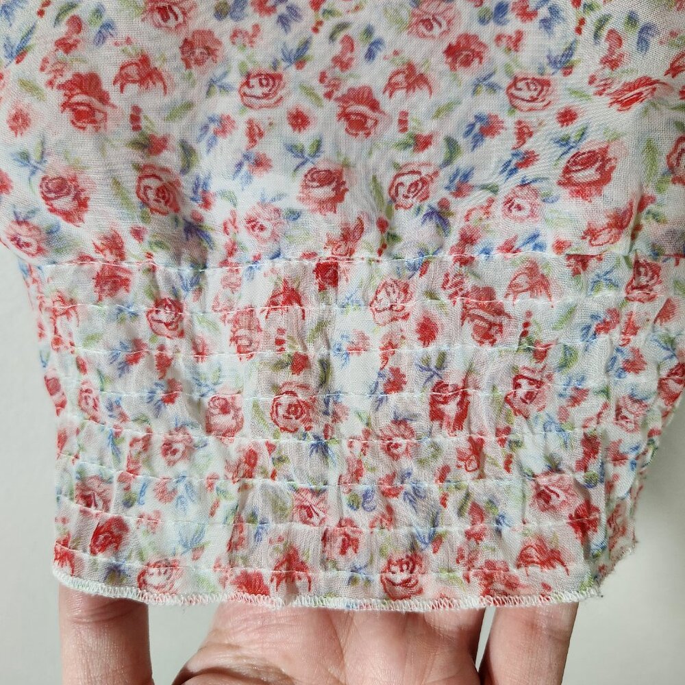 BONGO Prairie Style Sheer Floral Roses Ruffled Top Sz L - Picture 4 of 13